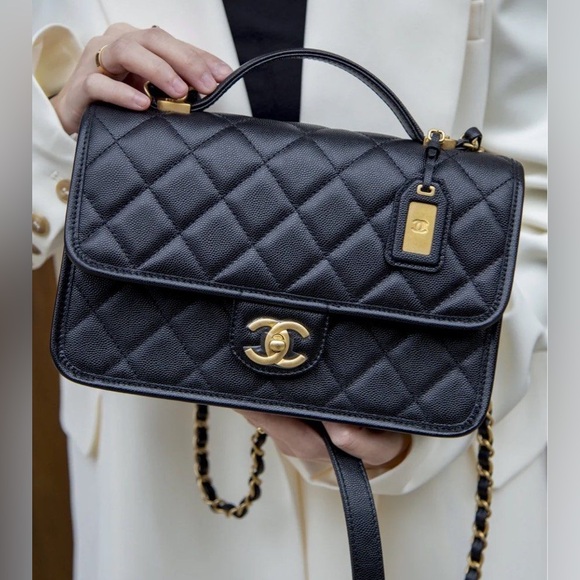CHANEL™ BLACK CAVIAR LEATHER TOP HANDLE FLAP BAG - Picture 7 of 11